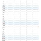 Kalender für April, zeigt Tage mit Spalten. Illustration: Blühende Bäume, ein Vogel, ein Schiff und zwei Menschen im Garten.