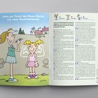 Titel: "Tipps und Tricks von Paula Positiv für mehr Selbstvertrauen". Links eine Illustration von zwei Personen. Rechts Textdialog.