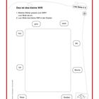 "abwechslungsreich begleiten" oben, "Das ist das kleine WIR". Kinderfigur mit Schirm unten, Wörter: grün, Hut, Ich, etc.