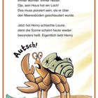 Ein Einsiedlerkrebs mit löchrigem Haus ruft "Autsch!". Text beschreibt seine schlechte Laune wegen heißer Sonne.