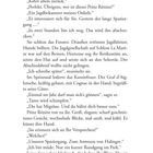 Seite 8 eines Buches mit Dialogen: Gespräch über Schicksal, Jagdhörner, einen Prinzen, Versprechen und einen Spaziergang.