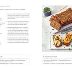 Quinoa-Saaten-Brot Rezept mit Zutaten und Zubereitung. Foto zeigt geschnittenes Brot und belegte Brotscheiben.