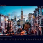 09 September. Eine Straße hinabführend, flankiert von Häusern links und rechts, mit dem Transamerica Pyramid im Hintergrund.