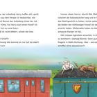 Text: Junge will Harry treffen, schaut aus dem Fenster, beobachtet Mäc Mief und Bonnie auf Kohleberg. Illustration: Zug, Schaf, Hund.