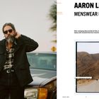 "Aaron Levine Menswear Designer. Nach Umgestaltung von A&F baut er seine eigene Legacy mit amerikanischen Klassikern auf."

Links: Mann mit Bart in Jacke vor Auto. Rechts: Berge in Wüste.