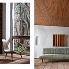 Text oben rechts: "Ictest, sit mlouptas as que pa viti berer ep ernatur? Im voluptiores estia quam et ommoids atis et."

Linke Seite: Holzkonstruktion, Sessel & große Fenster vor Steinwand. Rechte Seite: Grünes Sofa, Holzdecke, Wandkunst.