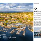 "Burlington am Lake Champlain ist die größte Stadt in Vermont. Neuwengland: Mehr als Herbstfarben." Sicht auf Stadt und Hafen.