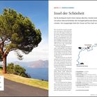 "Insel der Schönheit. Atemberaubende Panoramablicke bieten zahlreiche Küstenstraßen. Karte von Korsikas Norden."