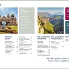 Inhalt: "Mehr entdecken", "Extra Wanderungen", "Benven-gudo!", "Die schönsten Reiseziele", "Reiseatlas". Links Foto Palast, rechts Berge.
