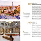 119 BARCELONA, 120 MADRID. Oben Stadtansicht mit Mosaiken, unten Innenansicht eines Museums mit Skulpturen und Menschen.