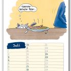 Text: "Klassischer taktischer Fehler..." und "Juli". 

Eine Illustration zeigt eine Katze, die über den Tisch nach einem Essen greift.