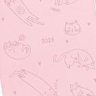 Text "2027", Katzenillustrationen auf rosa Hintergrund, spielerische Posen, Herz- und Sternsymbole.
