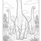 Eine Illustration zeigt drei große, langhalsige Dinosaurier, die in einer prähistorischen Landschaft spazieren.
