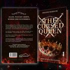Text: "Alles, was sie liebte, wurde ihr genommen." Titel: "The Cursed Queen". Bild: Eine Krone umgeben von Flammen.