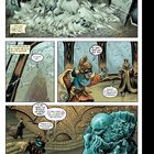 Oben: Hand, Vater, Augen. Mitte: Person im Schatten, "Er kommt nicht...", Figuren sprechen. Unten: Figuren diskutieren vor Statue.