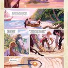 Texte: "Sie wusste, dass der Schatz existierte. Sie wusste es tief in ihrem Inneren." Illustration von Schatzsuchern am Strand.