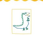 Text: "Lösung:" Eine witzige Illustration eines Dinosauriers, der wie eine Kinderzeichnung aussieht.