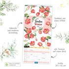 "Familien Terminer 2027" auf einem Kalender mit roten Blumen und weißer Hintergrund. Größe: 20 x 42 cm.