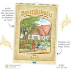 "Bauernkalender 2027, Wetterprognosen, Bauernregeln. Illustration eines Bauernhofs mit Ernte- und Tiermotiven."