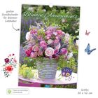 "Blumen-Arrangements", großer Wandkalender, "2024", Größe: 30 x 42 cm. Ein Eimer mit bunten Blumen auf einem Tisch.