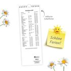 "Schulferien 2027", Liste mit Terminen, Text: "inklusive Schulferien", "Schöne Ferien!" auf Notiz, Sonnen-Illustration.