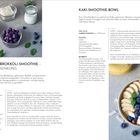 Blaubeeren-Brokkoli-Smoothie zur Cholesterinsenkung. Kaki-Smoothie-Bowl mit Bananen und Joghurt. Zutaten und Zubereitung beschrieben.
