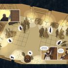 Eine Illustration zeigt einen Ballsaal. „Mutter? Wer ist dieser Mann dort?“ Ein Junge fragt eine elegant gekleidete Frau.