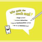 Texte: "Wie geht das noch mal?" und "Frage vorlesen" mit einer Anleitung, gezeichnetes Smartphone und Stift.
