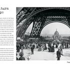 "Der Eiffelturm und die Expo, 1889 – Paris, Frankreich."  
Unter dem Eiffelturm versammeln sich viele Menschen in eleganter Kleidung.