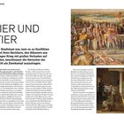 HORATIER UND CURIATIER. Text über einen Konflikt zwischen Römern und Albanern. Zwei historische Illustrationen zeigen Kampfszenen.
