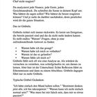 Text befasst sich mit Grübeln und typischen Gedanken hierbei. Aufgezählt werden "Warum"-Fragen und Reflexionsunterschiede.