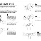Titel: HANDCUFF HITCH. Anleitung mit 5 Schritten zum Knoten binden, beginnend mit „Drape a rope over your left hand...“.