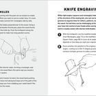 Auf zwei Seiten werden Holzschnitztechniken beschrieben: Rechtecke modifizieren und Messerschnitzerei, mit Illustrationen von Händen.
