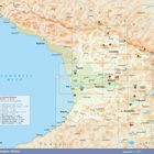 Karte von Westgeorgien, zeigt Städte, Flüsse und Berge. Enthält Reiseziele und das Schwarze Meer links.