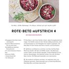 Rote-Bete-Aufstrich-Rezept mit Meerrettichschärfe, Zubereitung in 20 Min., Kalorienangabe. Foto zeigt roten Aufstrich in Schalen.