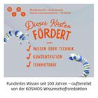 "Dieser Kasten FÖRDERT Wissen über Technik, Konzentration, Feinmotorik." Illustration eines Roboters.