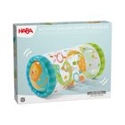 "Activity Roller Confetti Buddies, 45 x 22 x 22 cm, HABA-Logo. Bunte Tiermotive mit Löwen und Insekten auf einer Rolle."