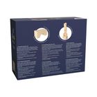 Extralange Bausteine-Set, FSC-zertifiziertes Holz, stapelbar. Texte in fünf Sprachen. Verpackung zeigt Holzbaustein-Beispiele.