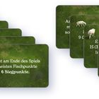 Texte auf grünen Karten mit Schafen: "Du hast am Ende des Spiels die meisten Fischpunkte = 6 Siegpunkte."