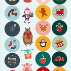 Nummern 5, 10, 15, 20. "Merry Xmas". Weihnachtsmotive: Lebkuchenmann, Schneemann, Zug, Geschenke, Rentiere, Pinguin.