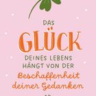 "Das Glück deines Lebens hängt von der Beschaffenheit deiner Gedanken ab. Marc Aurel." Illustration mit Kleeblatt auf rosa.