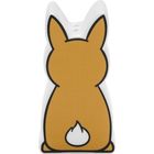 Eine Illustration eines sitzenden Hundes von hinten, brauner Körper, weiße Schwanzspitze.