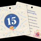 Text: "15" und "Achtsame Winterregeln". Illustration mit floralen Mustern, Geschenken und einer Teekanne.