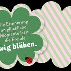 Die Erinnerung an glückliche Momente lässt die Freude ewig blühen. Ein Kleeblatt-Motiv mit Marienkäfer.