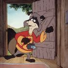 Eine Illustration zeigt einen Waschbären in rotem Pullover mit Kamera, der gerade eine Holztür betritt.