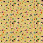 Es gibt keine Texte. Bunte, verstreute Pinselstriche auf gelbem Hintergrund, ähnlich Impressionismus.