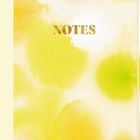 Text "NOTES" in braun auf einem gelben Wasserfarben-Hintergrund mit roten und grünen Akzenten.