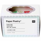 Text: "Paper Poetry* Tape Set, 1,5 cm x 10 m, 5 Stk/Pcs." Karton mit Wolkenfenster zeigt bunte Klebebänder.