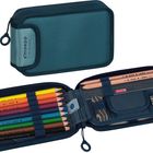 Zu lesen: "smaepp by Brunnen". Beschrieben: Ein gefülltes Federmäppchen mit Buntstiften, Bleistiften und Lineal in Blau.