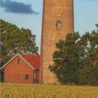 Karte und Kalender: Dez 31, 8. Text: Leuchtturm Falshöft, Baujahr 1910, 25m hoch. Bild: Backsteinleuchtturm mit rotem Dach.